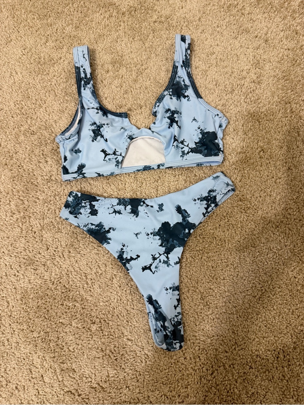 Light Blue & Black Tie-Dye Bikini Set, Small